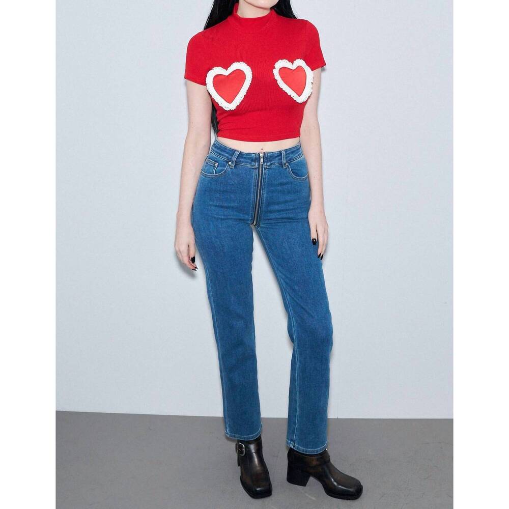 NEW FASHION BRAND COMPANY easy access zipper jeans in med wash